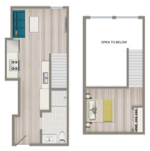 Floor plan for studio, 1 bath, 434 sqft